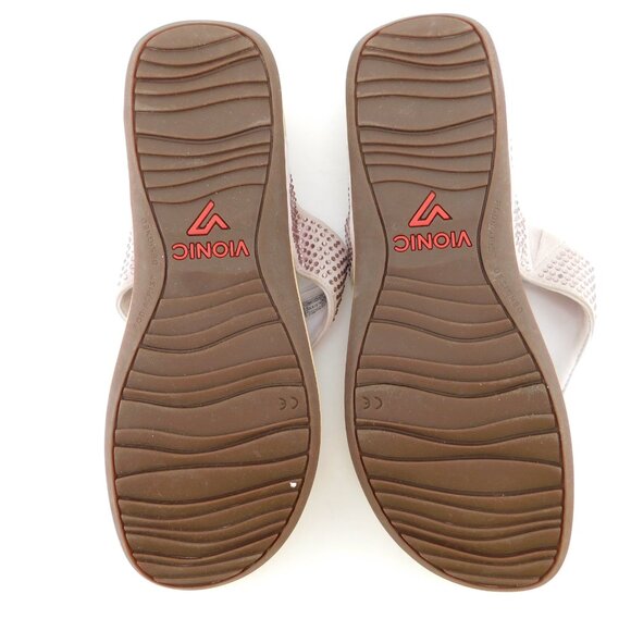 VIONIC Blush Pink Crystal Embellished Leather Thong Sandals 11 - Picture 5 of 6